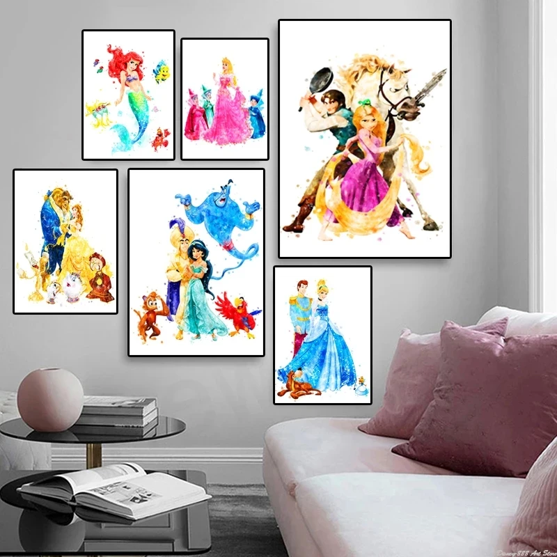 

Canvas Princess Print Picture Wall Snow White Mermaid Anna Art Paintings Home Decor Modular Poster For Living Room No Framework