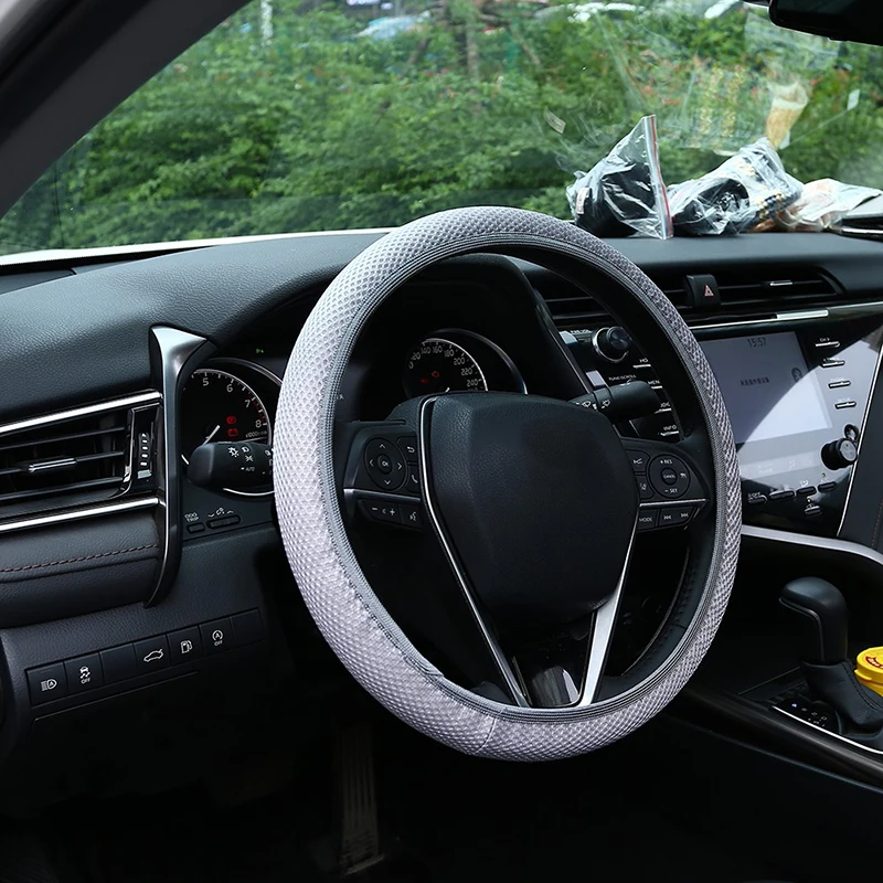 38 см многоцветный чехол рулевого колеса автомобиля оплетка Нескользящая дышащая ледяная шелковая эластичная сэндвич ткань ручной работы автомобильные аксессуары