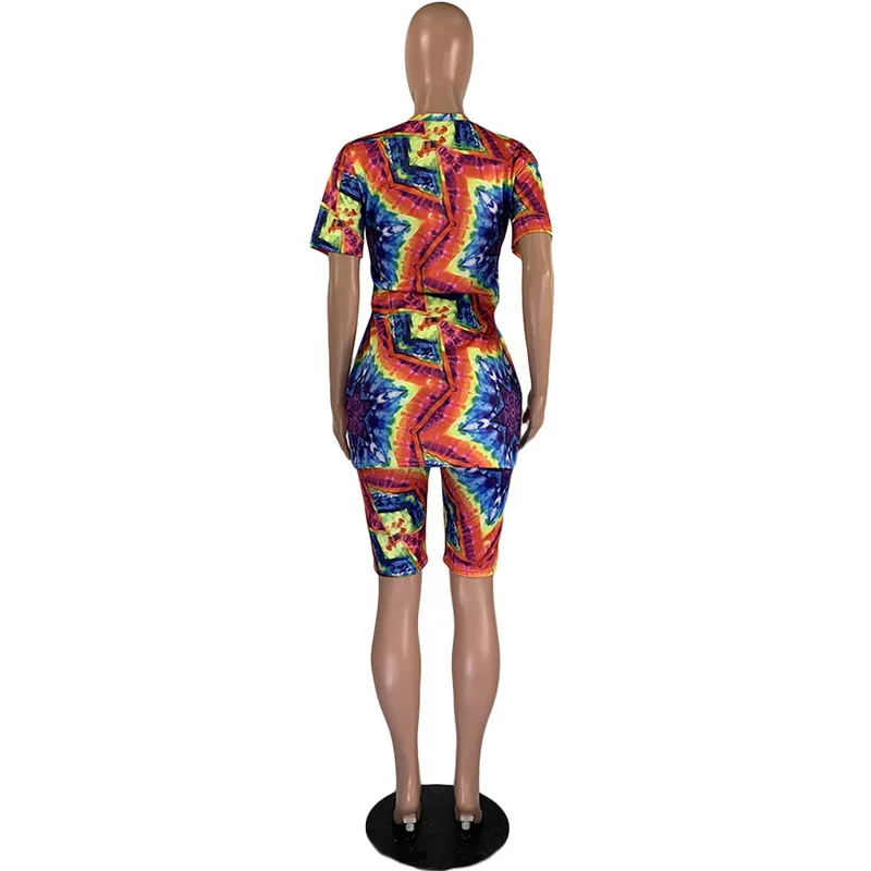 

Sexy 2 Piece Club Outfits For Women Tie Dyeing Print Slim Fit Top+Fitness Shorts Summer Clothes Casual Tracksuit Matching Sets
