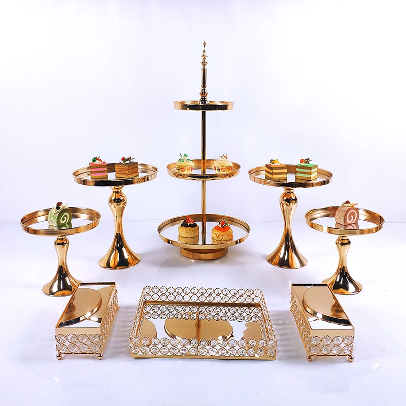 Juego de soportes de cristal y Metal para pasteles, decoraci&oacute;n de espejo acr&iacute;lico para magdalenas, Pedestal de postre, bandeja de exhibici&oacute;n para fiesta de boda, 7-8 piezas-1