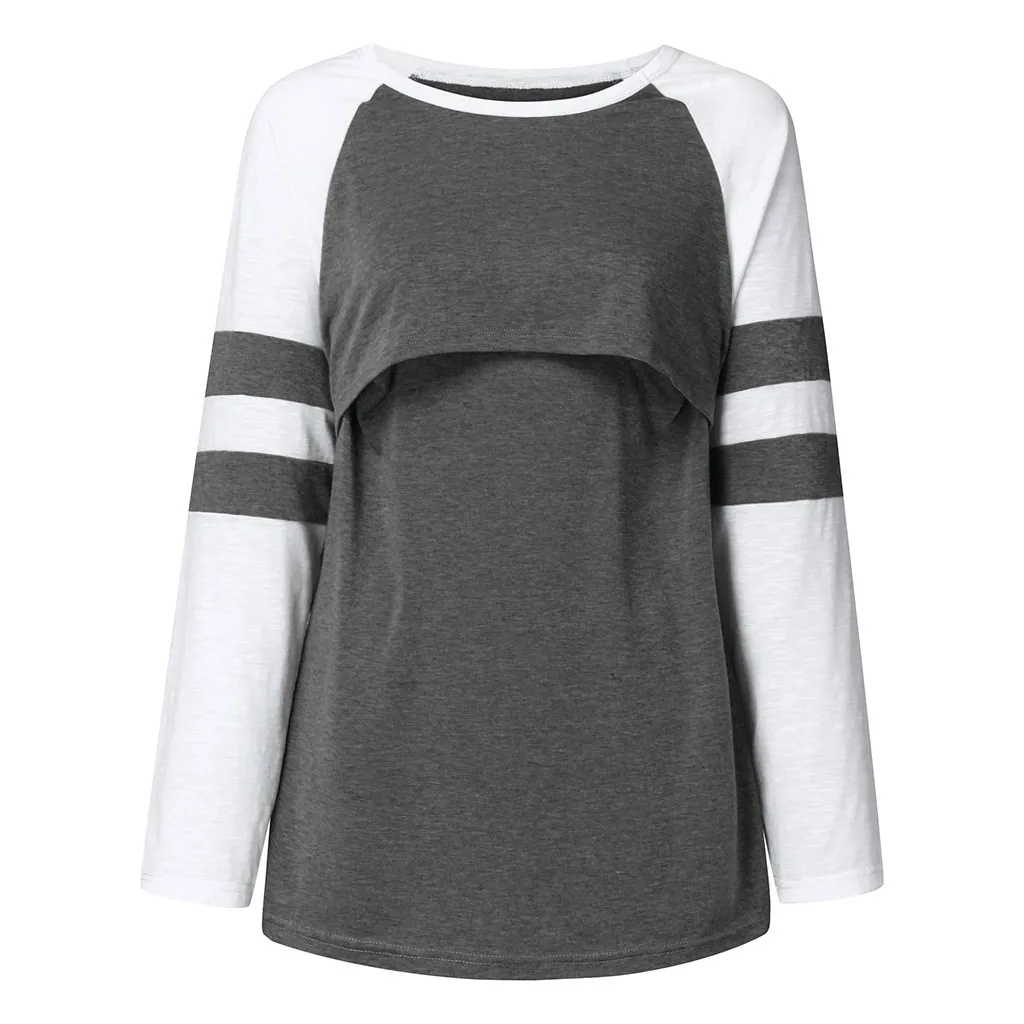 Одежда для беременных женщин Blusas для беременных, с длинным рукавом кормящих лоскутных цветов Топы Блузка для кормления грудью Roupa Femenina блузки