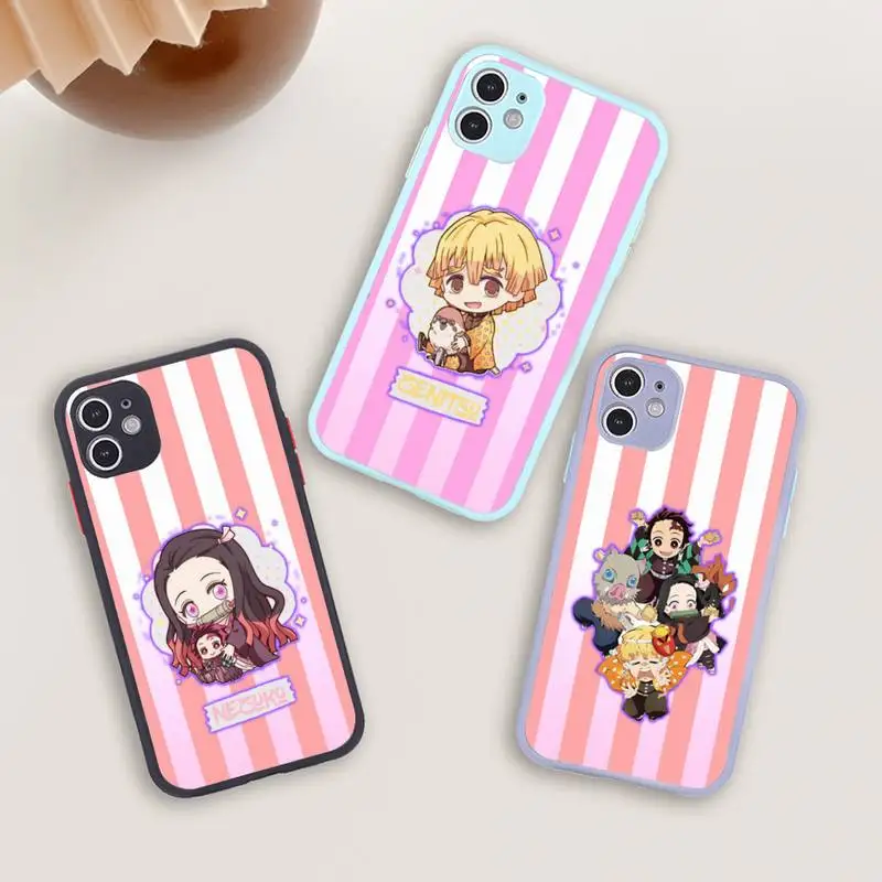 

Demon Slayer No Yaiba Cute Phone Case For iPhone 13 12 11 Mini Pro XR XS Max 7 8 Plus X Matte transparent blue Back Cover