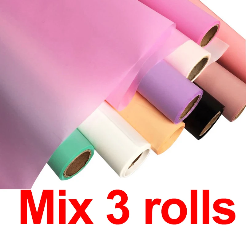 Mix 3rolls 58 см* 10 ярдов/рулон простой цвет цветок оберточная бумага прозрачный водонепроницаемый матовая бумага подарок флорист свадебные Композиции Packagi - Цвет: Mix 3rolls