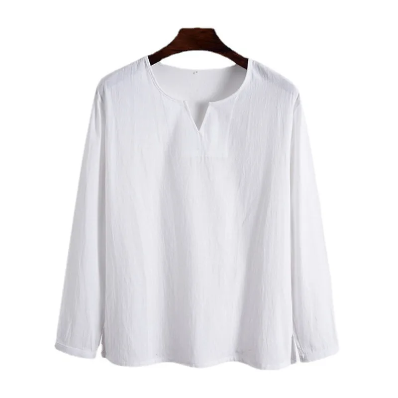 

NEW Vintage V Neck T Shirts Mens Long Sleeve Cotton Plain White T-shirt Man Tee Tops Leisure Comfortable Blouse