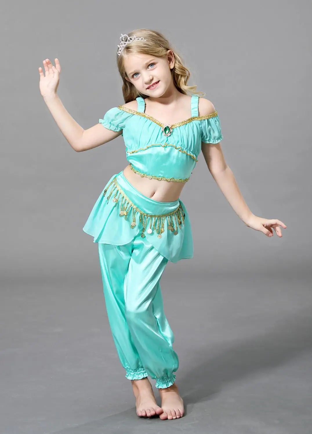 Принцесса Жасмин костюмы для косплея девочек детский летний танцевальный Топ