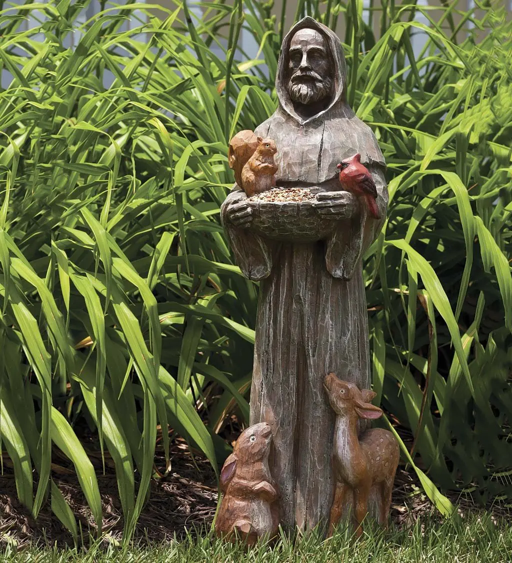 Статуя сада Святого Френсиса и его друзей статуя из смолы с кормушкой для птиц