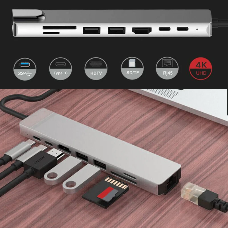 8 в 1 двойной концентратор USB C с поддержкой 4K HD SD/TF картридер 3 0 Thunderbolt Type для MacBook Pro