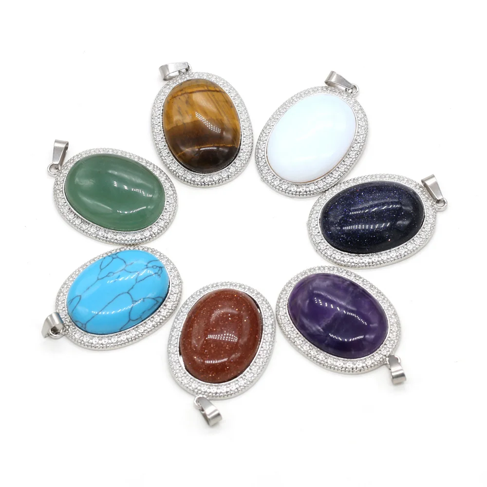 

Charm Amethysts Pendant Opal Stones Pendant Oval Shape for DIY Jewelry Necklace Bracelet Accessories Size 32x57mm