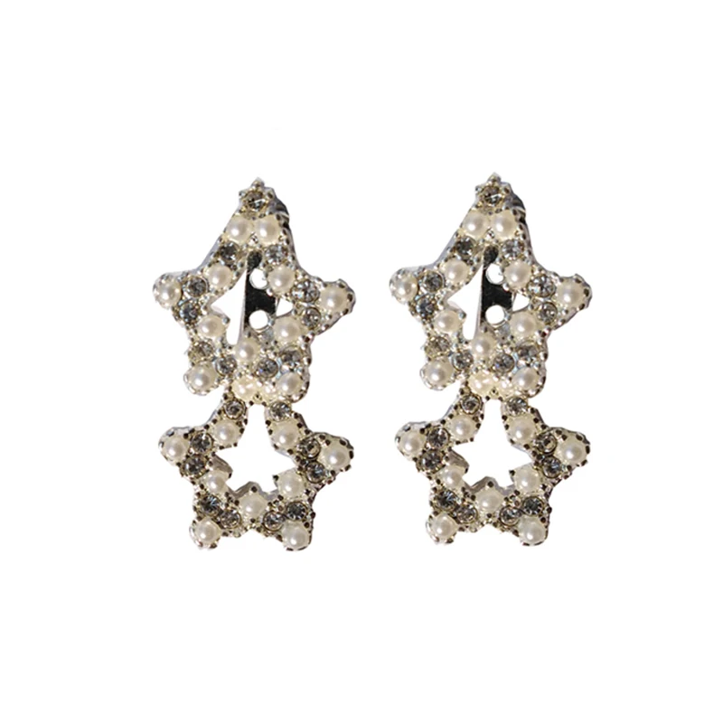 

S925 needle Fashion Jewelry Pearl Earrings French Temperament Double Star Stud Earrings Women Accessories Jewelry Hot Selling