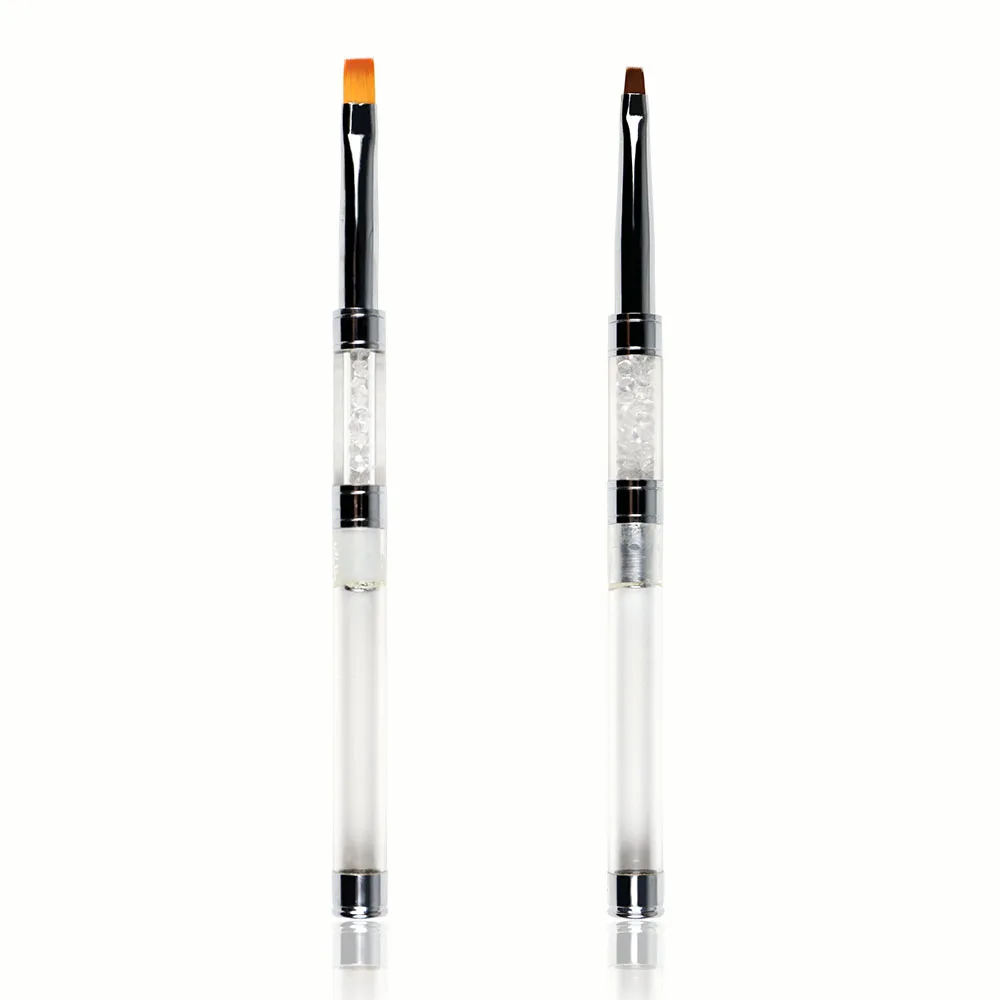 

ANGNYA Nail Art Brush Painting Flower Carving Pen 2# 8# Flat Builder Acrylic UV Gel Polish Brush Rhinestone Handle Tips Design