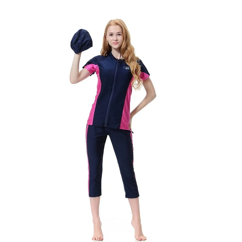 

Woman Burkini 3 Piece Set Muslim Swimsui Big Size Tankini Beachwear with Swimming Cap