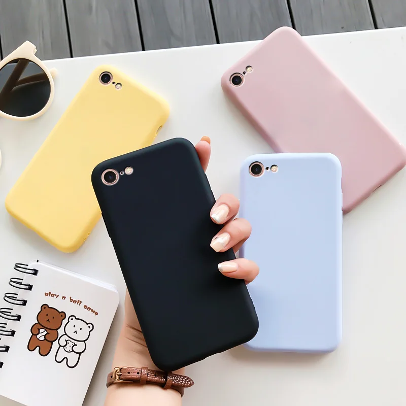 

For iPhone 7 8 Case Colorful Silicone Case Macaron Colors Candy Soft TPU Simple Black Casing Phone Back Cover