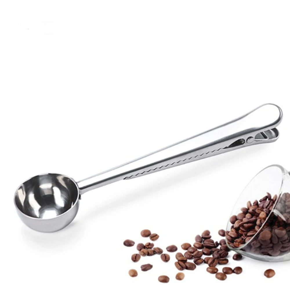 

Two-In-One Multifunction Coffee Spoon Stainless Steel Kitchen Supplies Scoop With Bag Seal Clip Coffee Measuring Spoon Practical