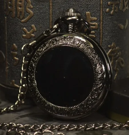 10 шт./лот, черные резные механические часы в стиле стимпанк, карманные часы с цепочкой