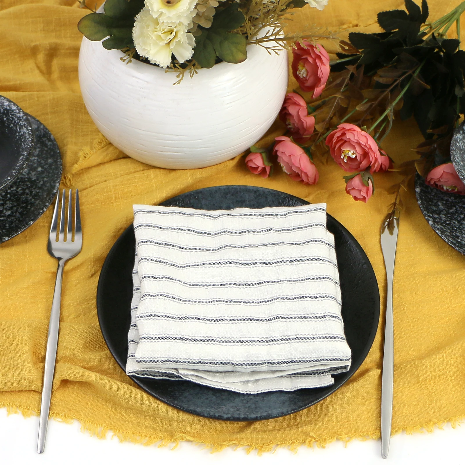 Servilletas de tela de cena de 40x40cm, paquete de 4 telas de lino puro prelavadas para mesa de cocina, decoraci&oacute;n de fiesta de c&oacute;ctel de boda-2