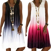 color stitching vest dress summer 2020 women gradient dresses lace up tank v neck famale loose vestidos robe
