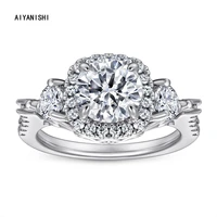 aiyanishi classic 925 silver jewelry ring halo round gemstone finger rings for women girl wedding engagement rings jewelry gifts