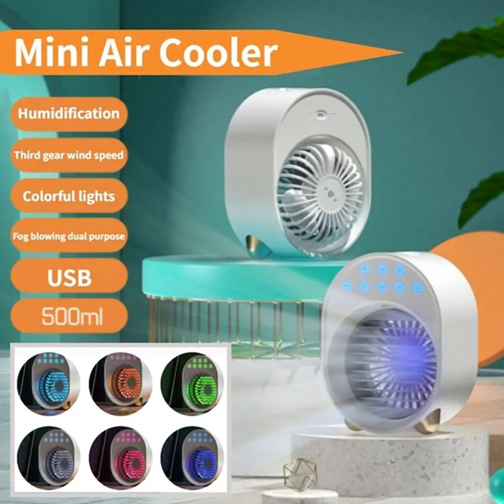

Mini Air Cooler Portable Air Conditioner 7 Colors Light Multifunction USB Plug-in Humidifier Office Home Refrigeration Fan