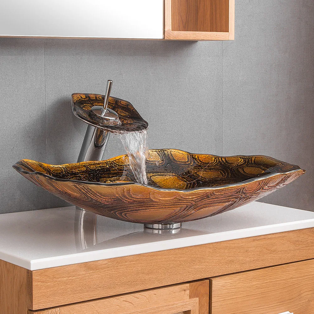 Смеситель для раковины в ванную комнату кран из закаленного стекла с рисунком