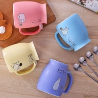 factory supply mens and womens student creativity mug ceramic cup silicone end wooden lid with stainless steel spoon