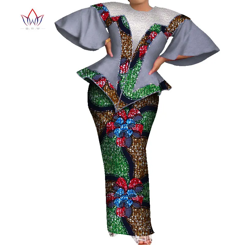 African Skirt Sets for Women Dashiki  Flared Sleeves africa clothing Crop Top and Skirt Sets Traditional African Clothing WY8189