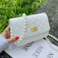 small white bag women pearl chain crossbody bags pu leather plaid messenger handbag female diamond lattice quilted shoulder bag
