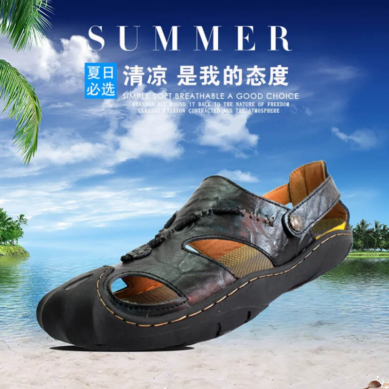 

Men's Sandals, Men's Baotou Beach Shoes, Non-slip Casual Shoes, Men's Leather Sandals, Outdoor Sports Sandals, Men's Hole Shoes