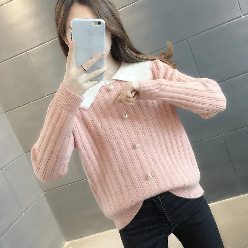 

Свитер женский, новинка 2021, осенняя женская Свободная трикотажная модная нижняя рубашка для осени и зимы