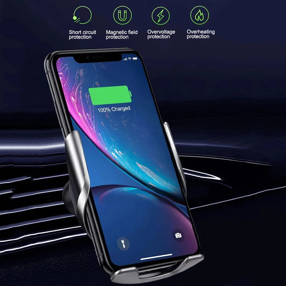 S7 Automatic Clamping Car Wireless Charger 15W Quick Charge for Iphone 11 Pro XR XS Huawei P30 Infrared Sensor Phone Holder | Мобильные