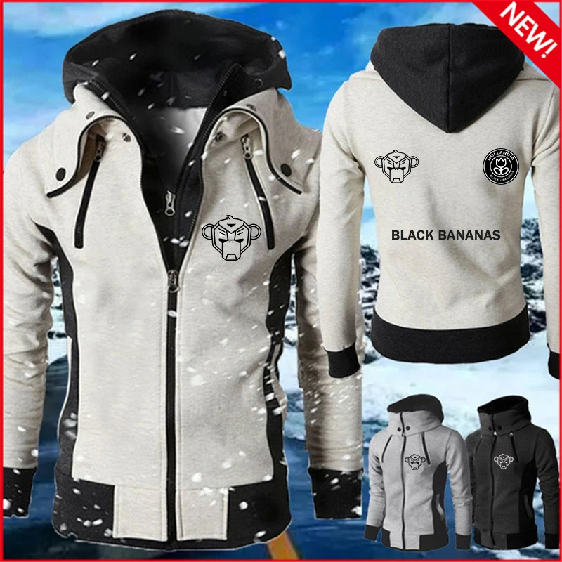

2020 Spring Zipper Hooded Sweatshirt Men Fashion Casual Black Fleece Warm Hoodies Bananas Male Streetwear Coat Baseball Jackets