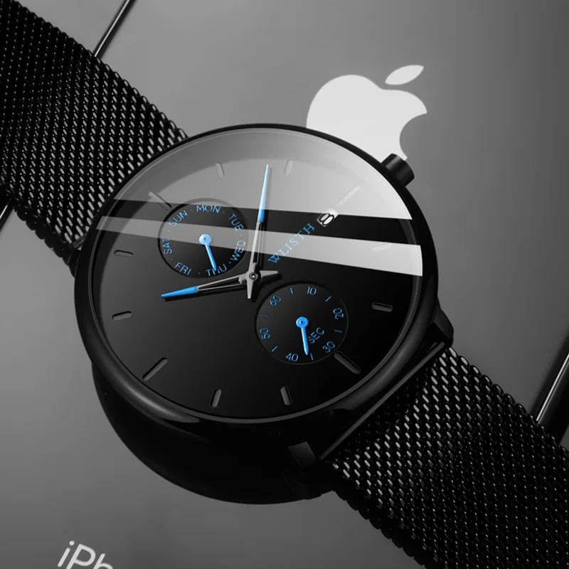 

Brand Luxury WLISTH Design Calendar Ultra Thin Men Watches Blue Watch Men Waterproof Casual Luminous Wristwatch Male Clock Men