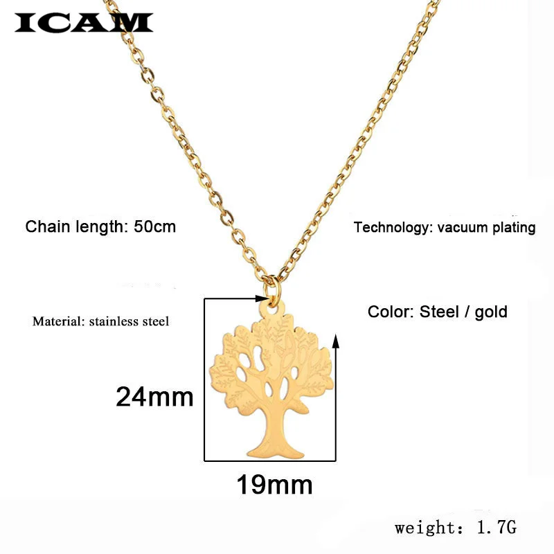 ICAM2019 модное ожерелье из нержавеющей стали Дерево жизни серебряное Золотое