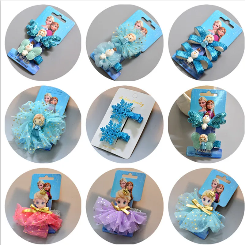 

Disney children's hair accessories headdress hairpin insfrozen elsa Princess Anna hair clip baby girl white snow yarn skirt clip