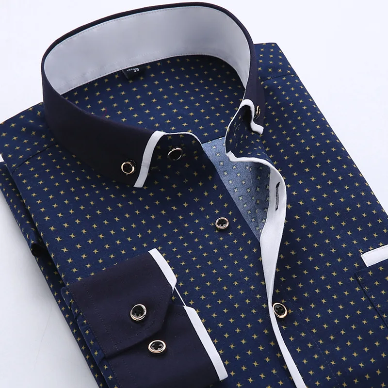Рубашка мужская с длинным рукавом модная повседневная принтом строчка карманами