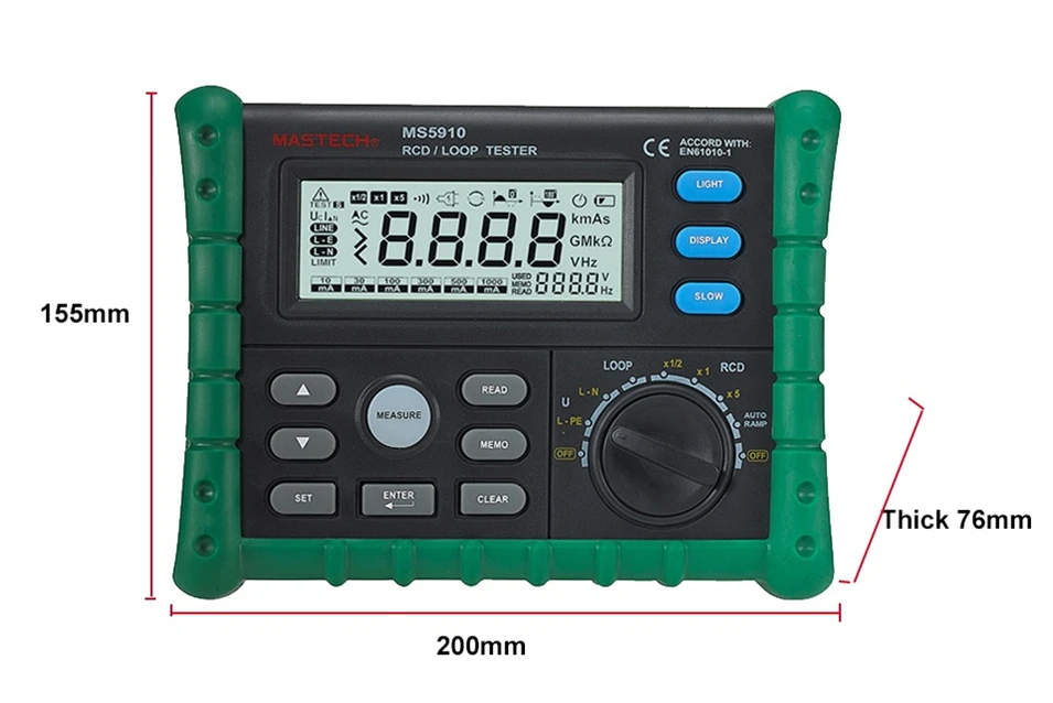 Тестер сопротивления RCD/Loop MASTECH MS5910 детектор тока/времени с USB-интерфейсом |