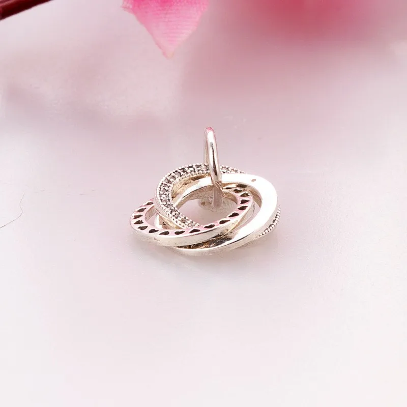 

100% 925 Sterling Silver Charm Three Ring Heart Charm Pendant Fit Pandora Women Bracelet & Necklace Diy Jewelry
