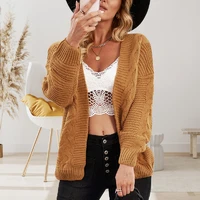 hot sale high quality winter cable flower bat long sleeve ribbed knit cardigan sweater jacket