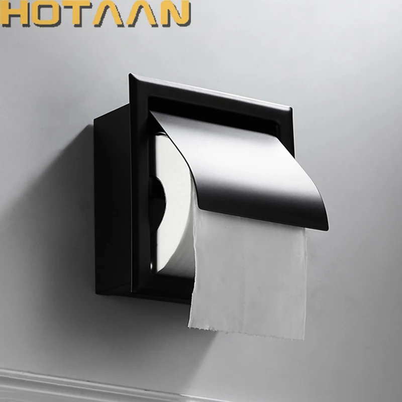 

Matte Black Luxury SUS 304# Stainless Steel Bathroom Toilet Roll Paper Holder Box Concealed Wall Mounted Recessed Wall Embedded