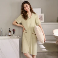 modal nightdress female summer short sleeved shirt dress lapel cardigan casual simple pajamas dress home service sleepwear women