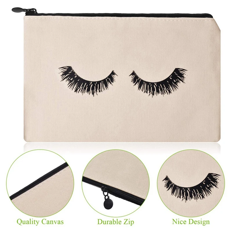 

Eyelash Makeup Bag Canvas Makeup Bag Travel Makeup Bag with Zipper Eyelash Makeup Bag, Suitable for Ladies and Girls 3Pc
