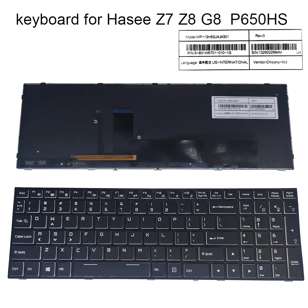 RGB US English keyboard backlit For Hasee Z7 SP7D1 Z8-KP7S2 P650HS G P650HP6 colorful light keyboards QWERTY 6-80-W6701-010-1G