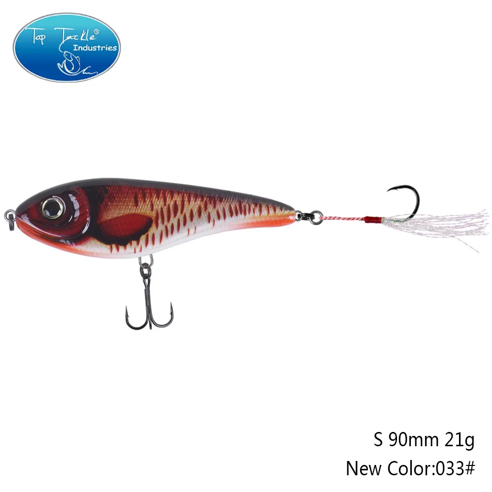 90mm 21g 033 90 мм 21 г цвета от 001 до 035 Тонущая Мускусная Щука искусственная рывковая приманка с одним крюком перьевая приманка для рыбалки - Цвет: 90mm 21g 033
