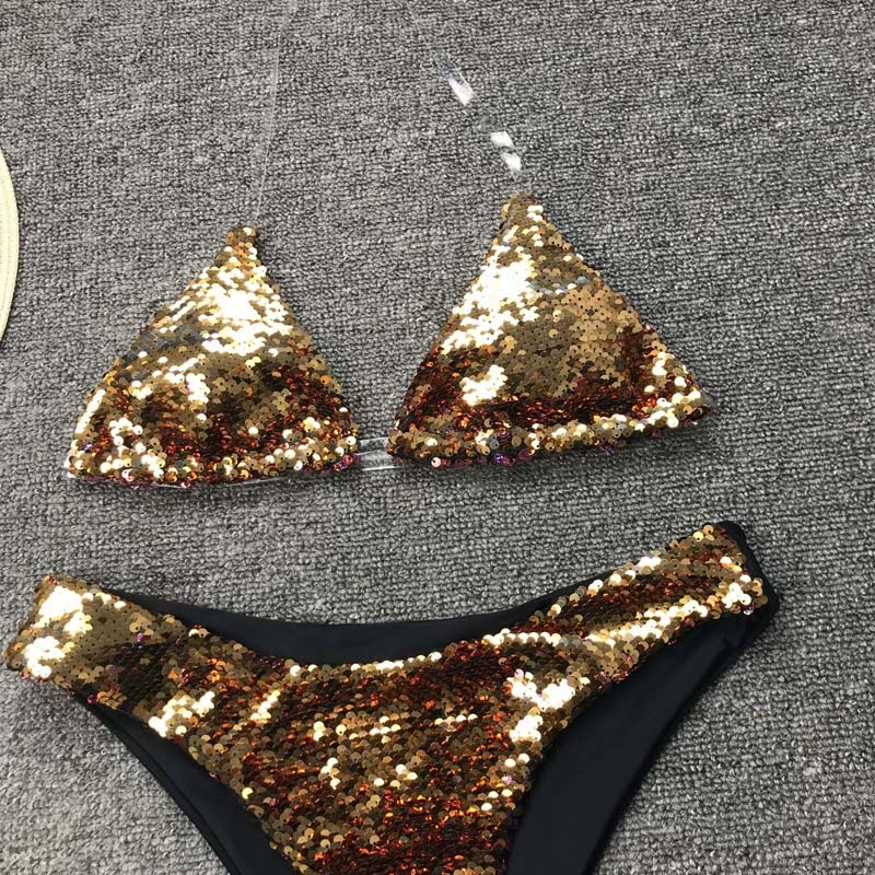 2020 пайетками блестящее бикини набор Двойка купальник Для женщин из двух частей