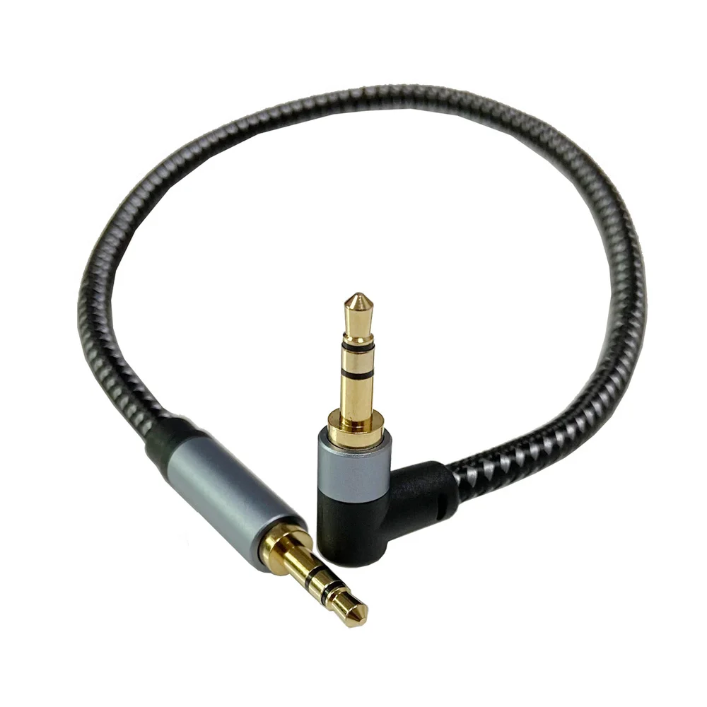

5pcs 90 Degree Right Angle 3.5mm Gold Plated Nylon Braided HiFi Audio Aux Stereo Cable 0.3m