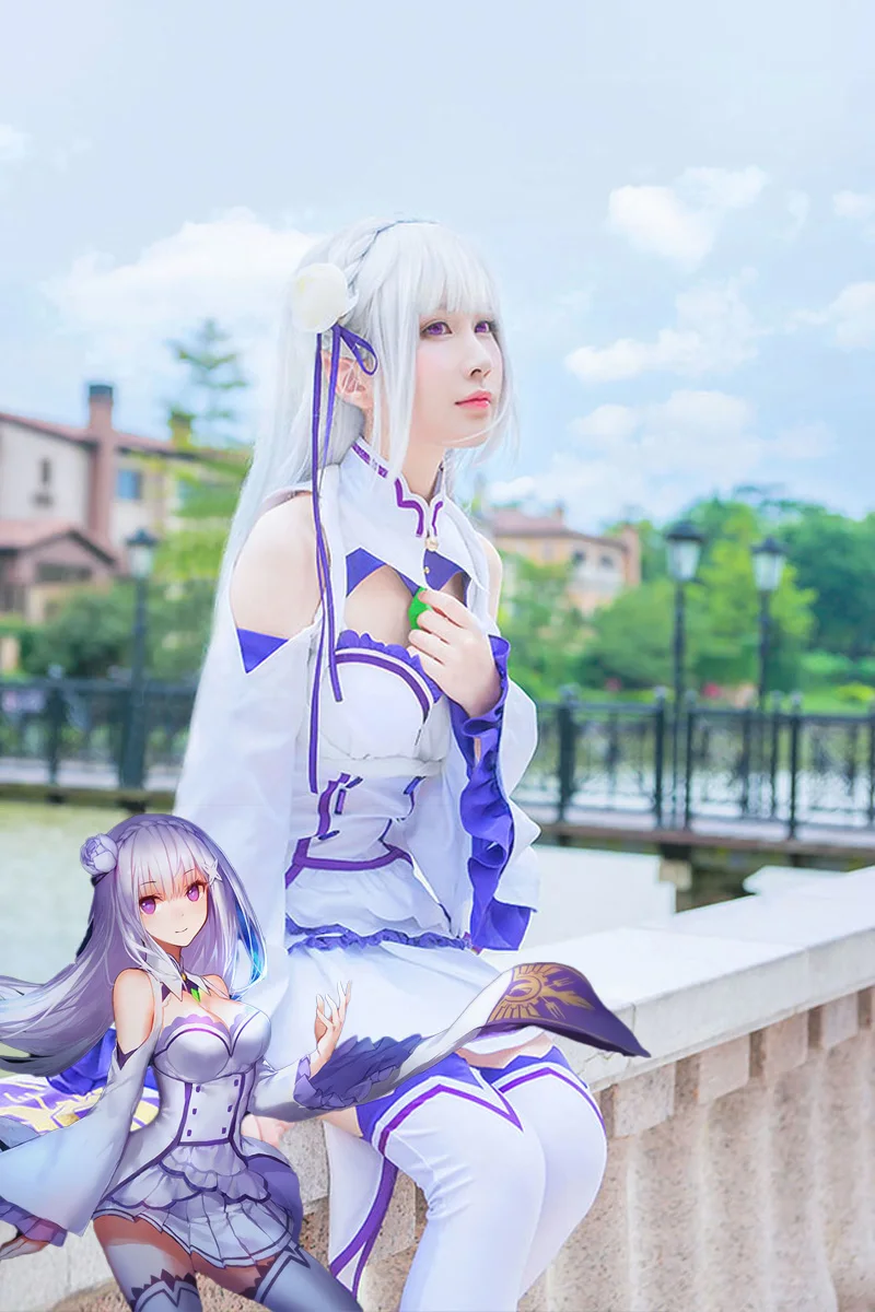 Платье Emilia Re Zero наборы для косплея парик женский косплей платье Эмилия Косплей