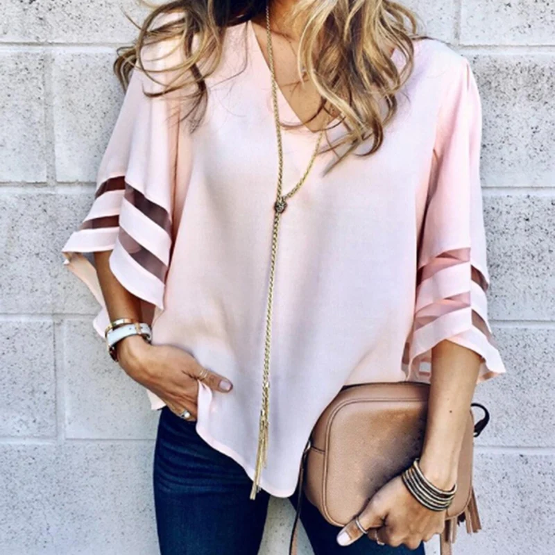 Летняя новинка Женская рубашка с коротким рукавом женская модная Лоскутная