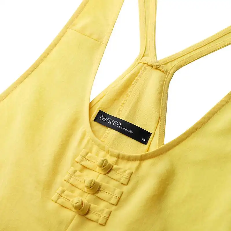 

Women's Summer Jumpsuits Fashion Solid Tank Overalls ZANZEA 2021 Casual Dungarees V Neck Rompers Female Button Pants Oversized