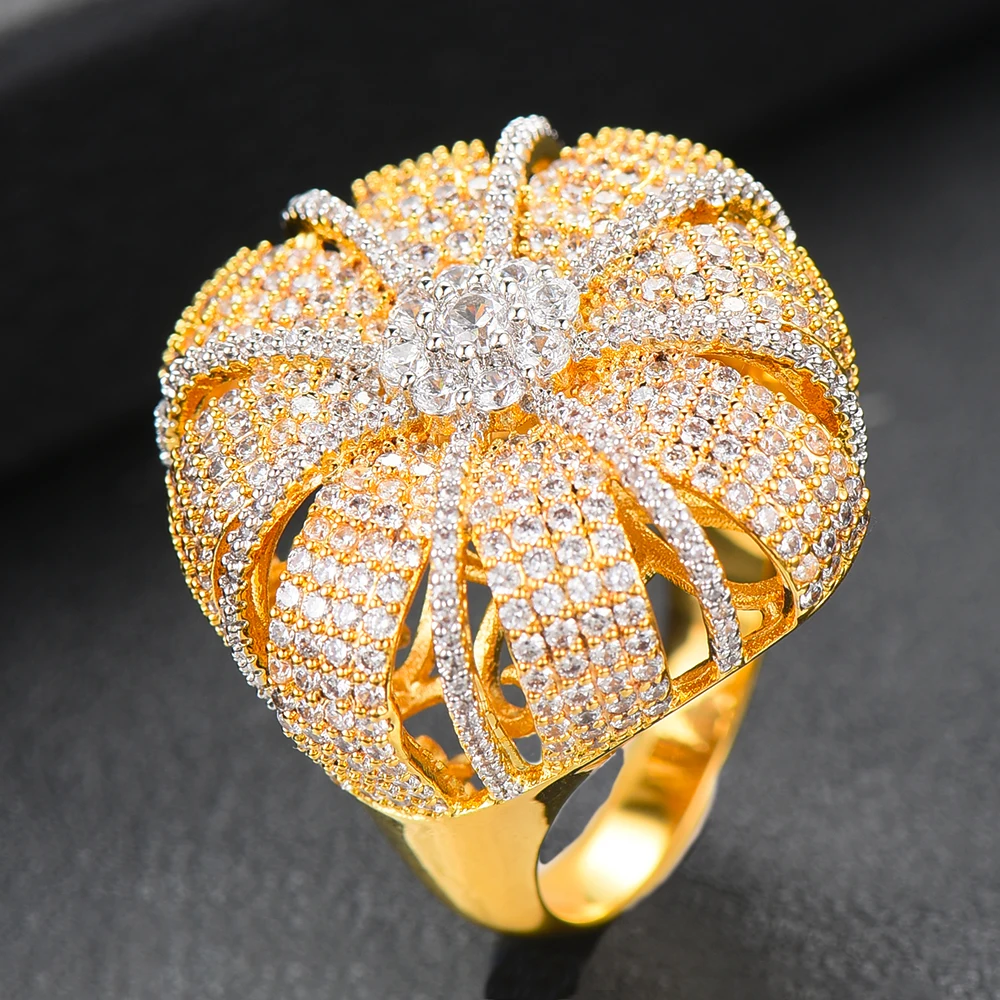 LARRAURI 3 тона Роскошные обручальные свадебные кольца с цветком для женщин