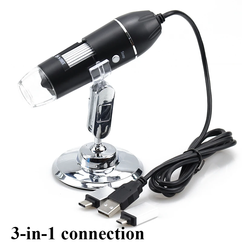 USB микроскоп 500x 1000x 1600x совместим с USB/Type C/Micro Биологический 8 светодиодный цифровой