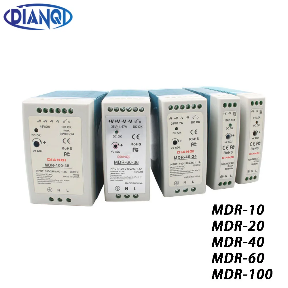 

Din rail power supply switch MDR-10W 20W 40W 60W 100W 5V 12V 15V 24V 36V 48V output DIANQI Switching 5V 12V 15V 24V 36V 48V